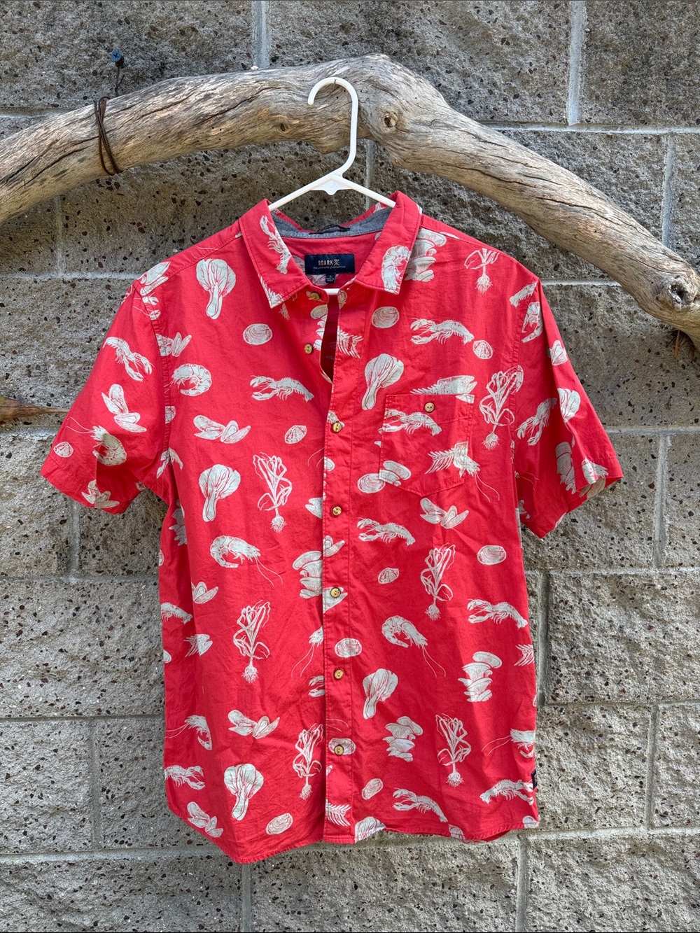 Roark Red Short-Sleeve Button-Down Shirt with White Nautical Print